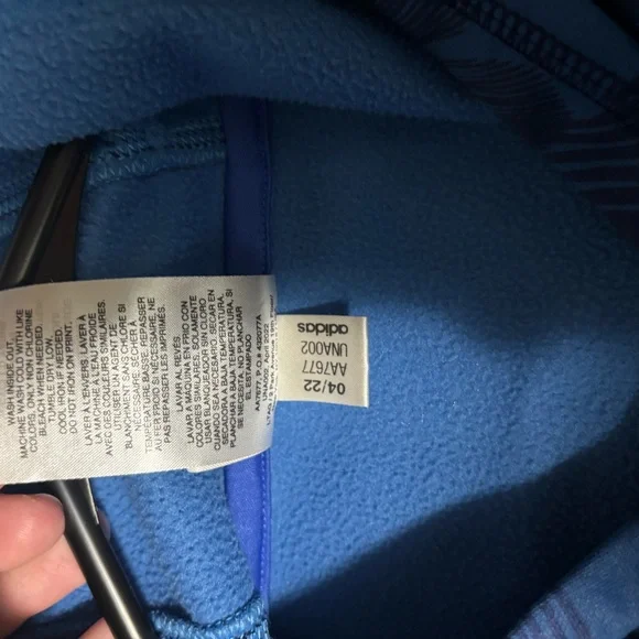 Kids Adidas Blue Patterned Hoodie with Pockets - Picture 4 of 5